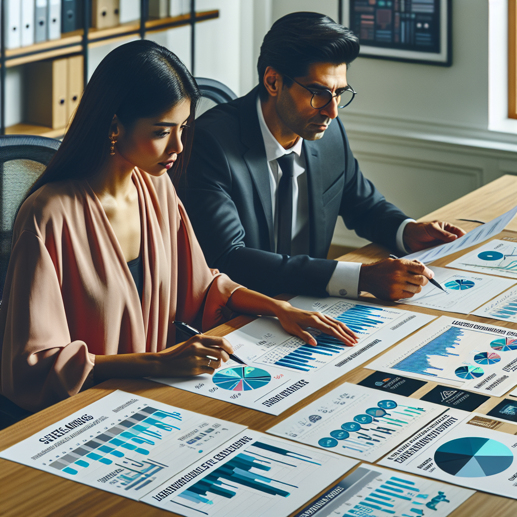 Two focused financial planners reviewing layered savings dashboards, utility expenditure charts, and annotated German market briefs to craft tailored household cost management strategies.
