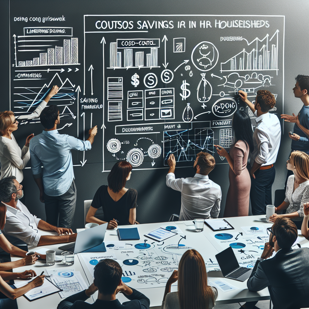 Group workshop where advisors and clients collaborate on savings frameworks, reviewing whiteboard timelines and cost-control metrics for German households.